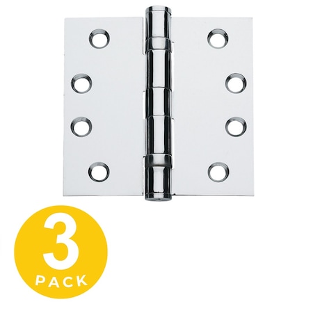 Global Door Controls 4.5 in. x 4.5 in. Brushed Chrome Full Mortise Heavy Weight Squared Ball Bearing Hinge with Non-Removable Pin, PK3 CPH4545BNRP26D3